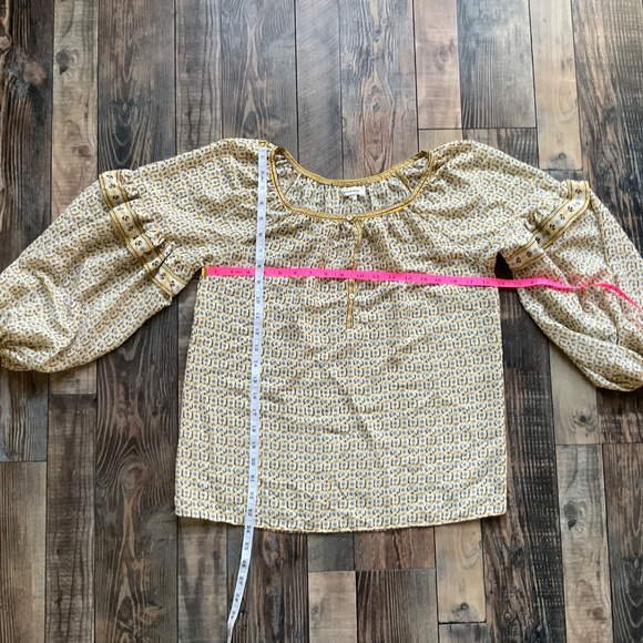 Max Studio Sheer Blouse Ruffle Balloon Bubble Sleeve Floral Boho Yellow - Picture 4 of 6